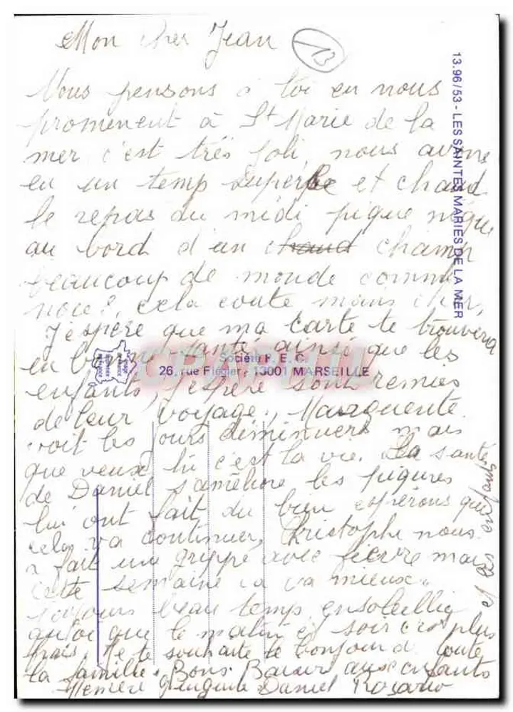 As Santas Maria do Mar — vista aérea, estátua, flamingos e cavaleiros — editor Sociedade E.C. n° 13.96/53 - Verso