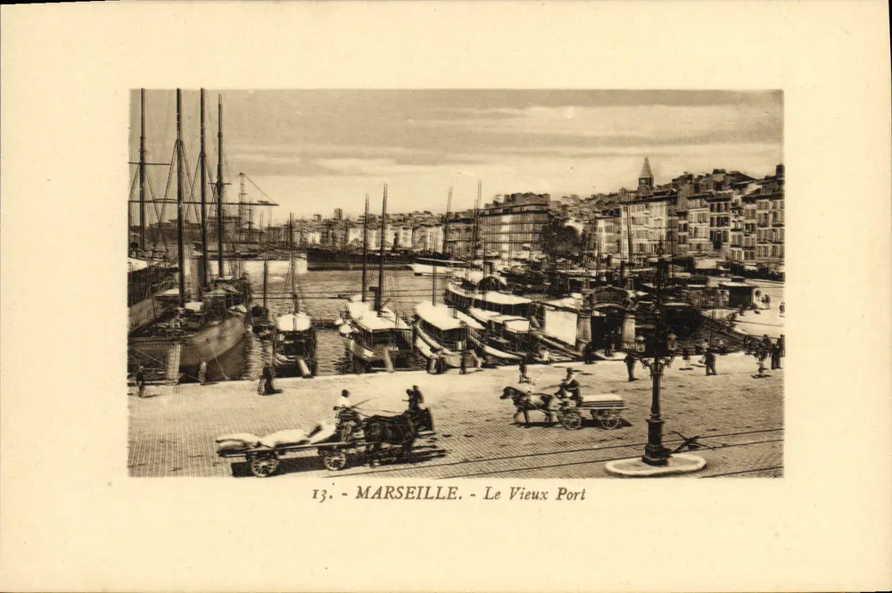 Marselha - O Velho Porto — vista do porto com barcos e carruagens — Costa, Marselha, n°13 - Frente