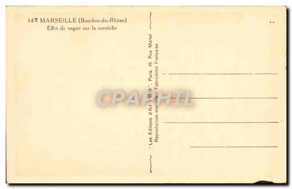 Marselha (Bocas do Ródano) — Efeito de onda na cornija — Les Éditions d'Art, Paris - Verso