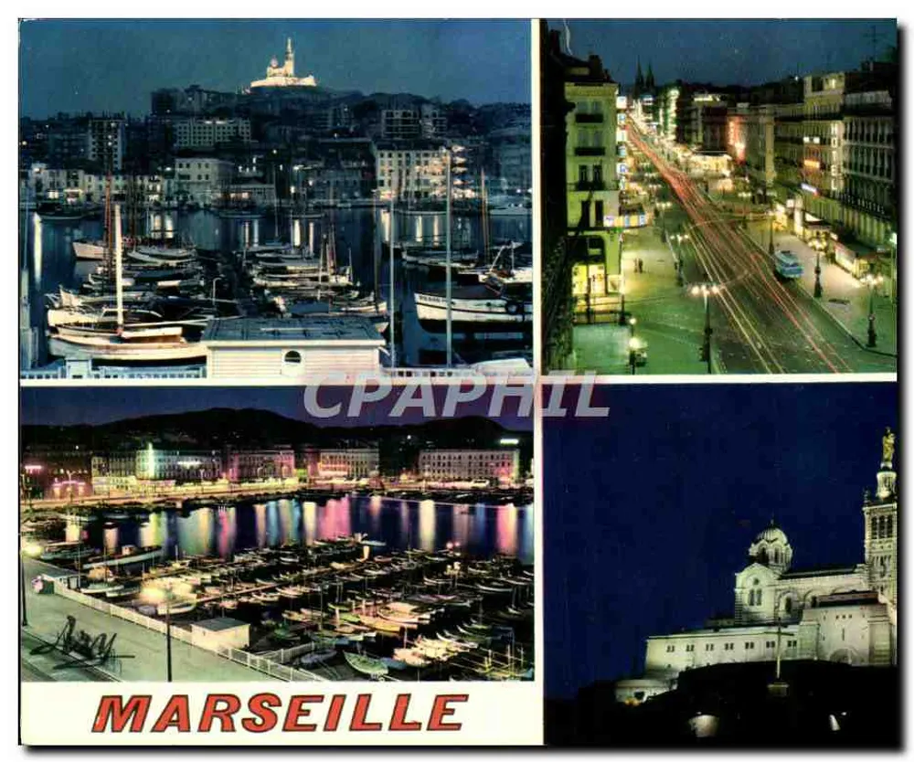 Marselha — Vista noturna do porto, dos cais e de Nossa Senhora da Guarda — Edição TARDY - Frente