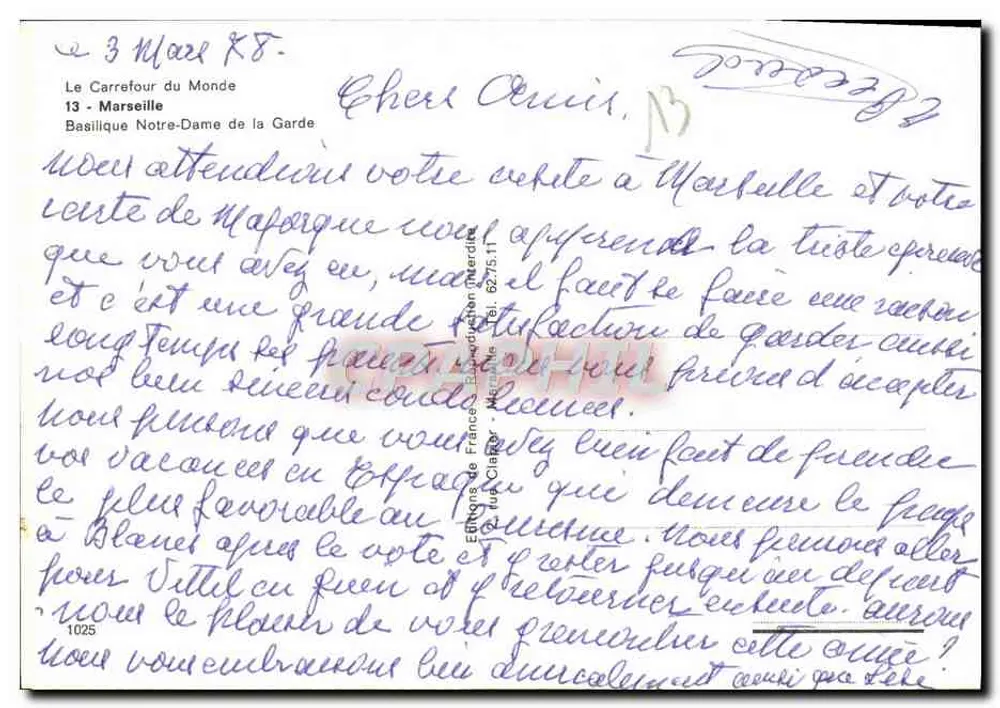 Basílica Nossa Senhora da Guarda — Marselha — Edições da França - Verso