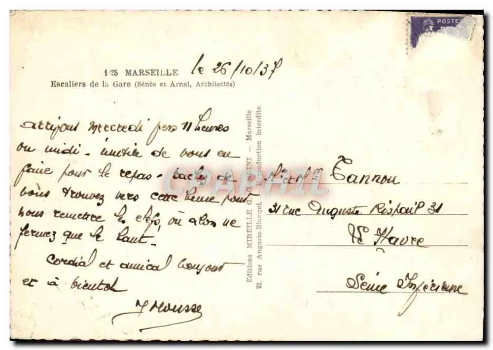 Escadas da Estação — Marselha — Edições Mireille - Verso