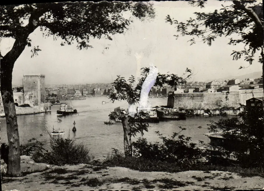Entrée du vieux port — vue depuis un promontoire arboré — éditeur inconnu - Recto