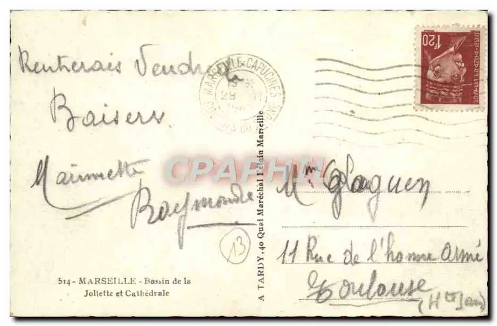 Matrose und Kathedrale — Marseille — Verleger Tardy, Nr. 514 - Rückseite
