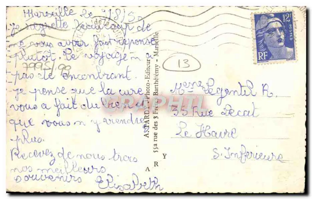 Lembrança de MARSEILLE — editor ASPARD, n°13 - Verso