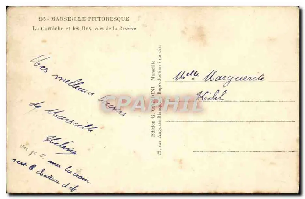 Marseille pittoresk — Die Corniche und die Inseln, Ansichten von der Reserve — Mireille - Rückseite