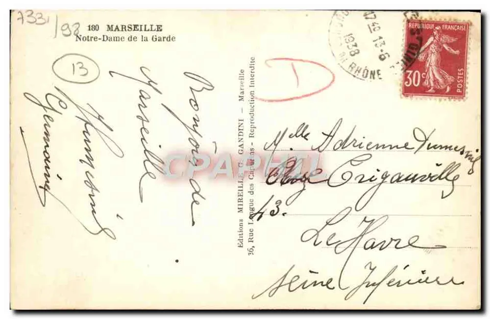 Notre-Dame de la Garde — Marselha — Edições Mireille - Verso