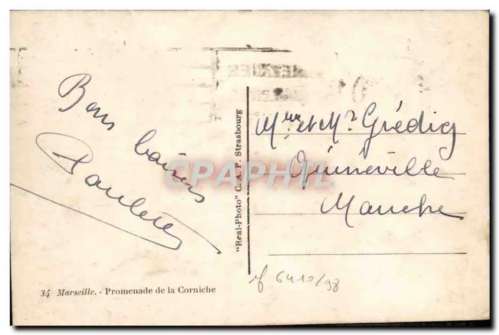 मार्सिले - कॉर्निश के पैदल यात्रा — ट्रैमवे 'यून एग्लोन' — प्रकाशक C.A.P. स्ट्रासबर्ग - पीछे