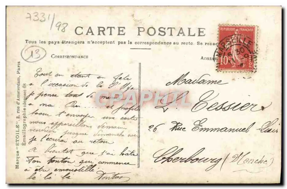 Marselha — Longchamps — Estrela - Verso