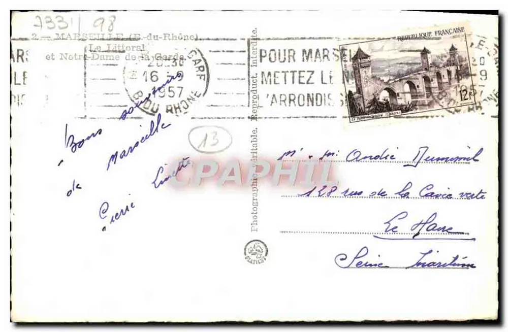 Der Küstenstreifen und Notre-Dame de la Garde — Marseille (B.-du-Rhône) - Rückseite