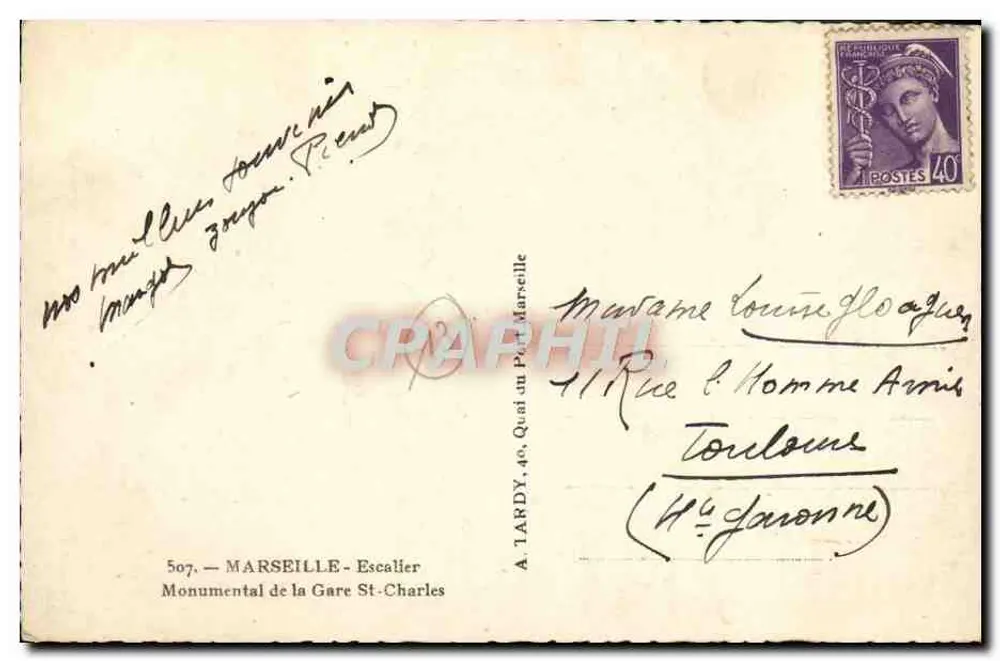 Monumentale Treppe der St-Charles-Bahnhof — Marseille — Verlag A. Tardy, Nr. 507 - Rückseite
