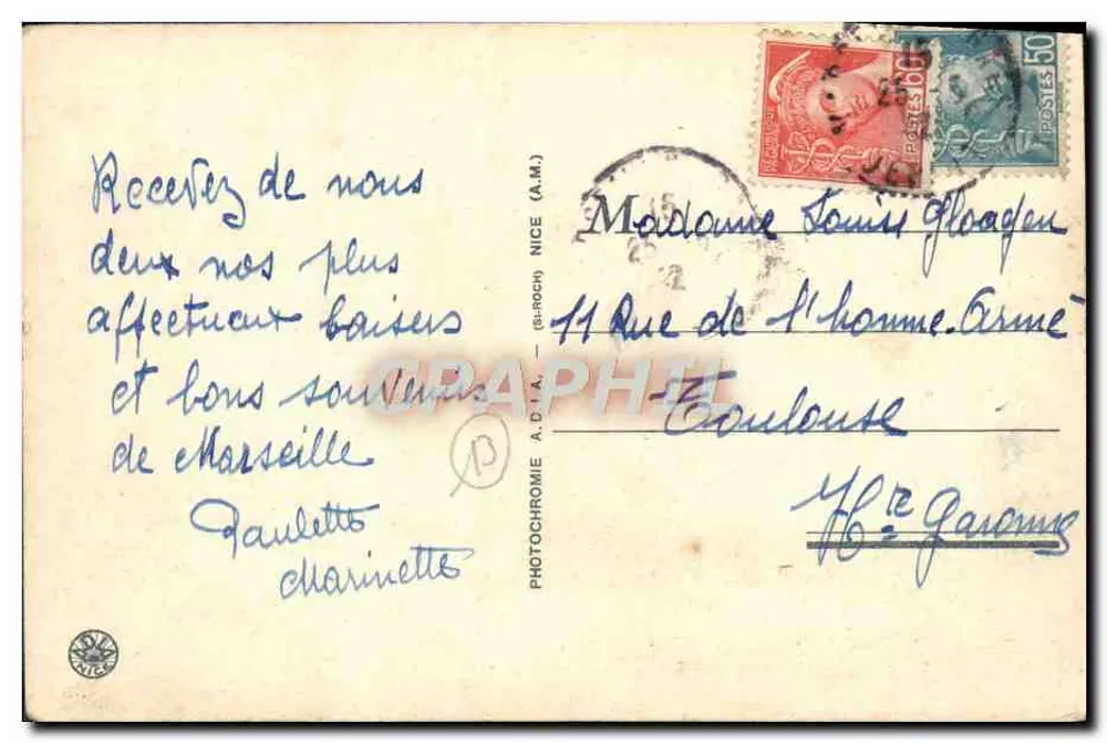 Marseille — Die Kathedrale. Die Turm des Fort St-Jean. — Verlag A.D.I.A. (G.-Roch) n° 3249 - Rückseite