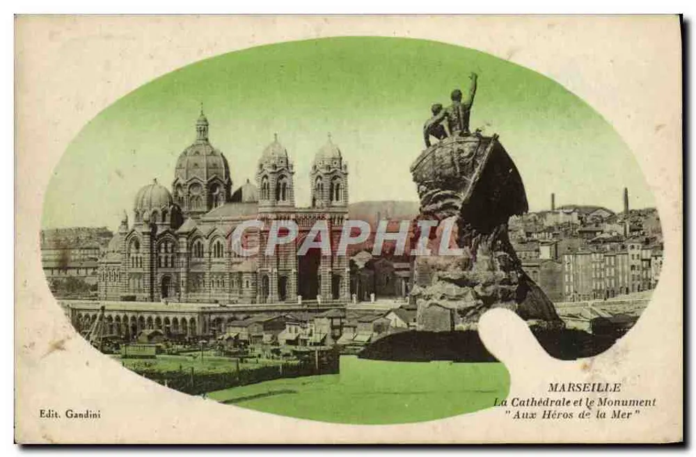 Marseille — Die Kathedrale und das Denkmal "Den Helden des Meeres" — Edit. Gandini - Vorderseite