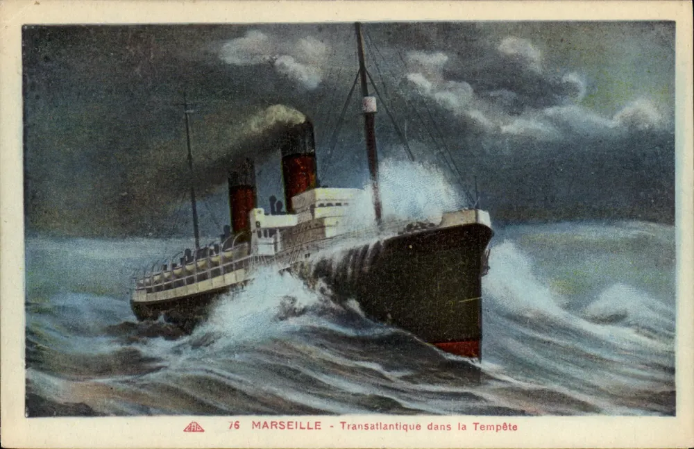 Marselha - Transatlântico na Tempestade — série 76, editor C.° das Artes Fotomecânicas - Frente