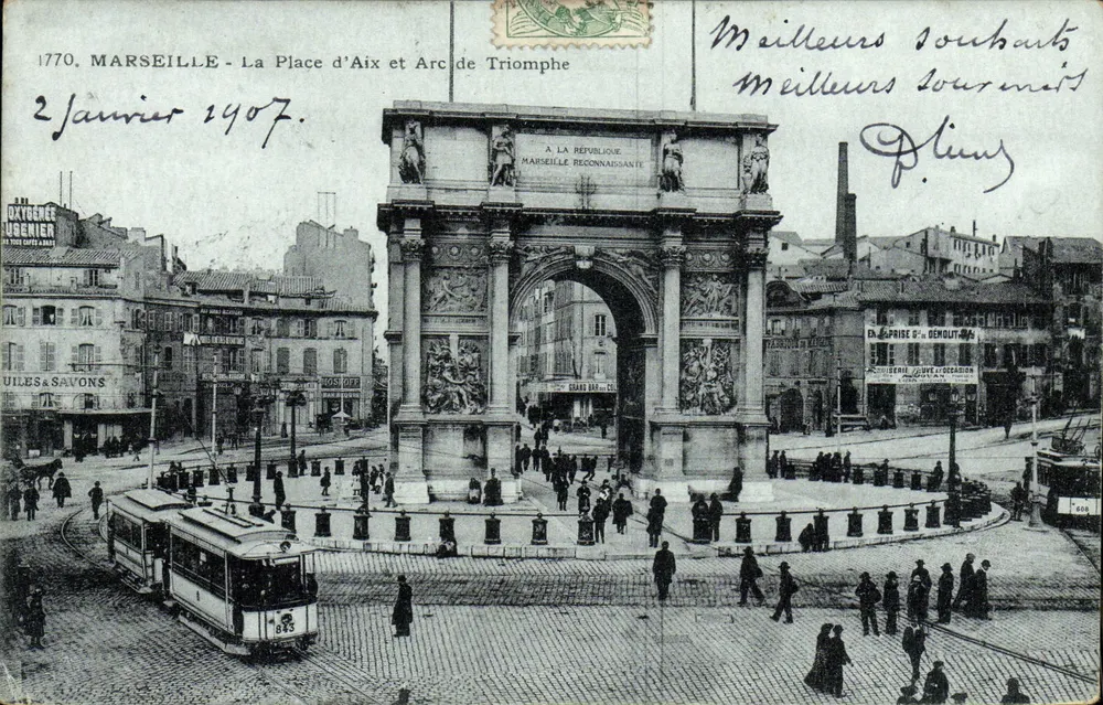 Marseille - A Place d'Aix e Arco do Triunfo — editor L. Dache & Usenier, n° 1770 - Frente