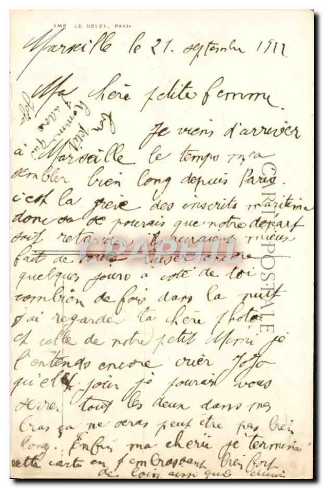 Pensamento de Marselha — carta postal decorativa com vista da cidade — editor E.B. (verso) - Verso