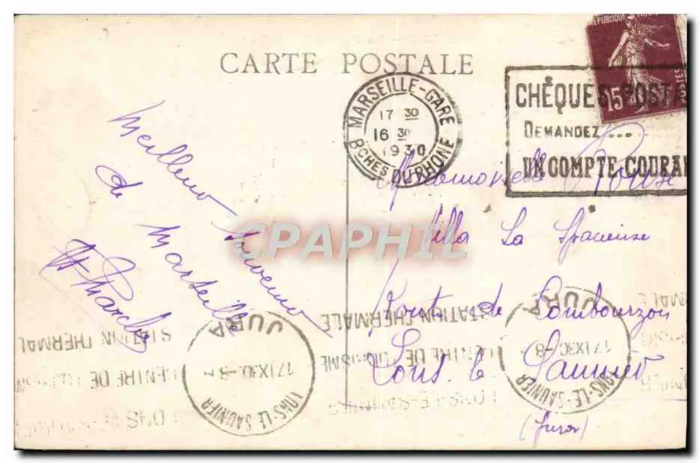 MARSEILLE — O Palácio Longchamp — Editor não identificado, número de série não visível - Verso