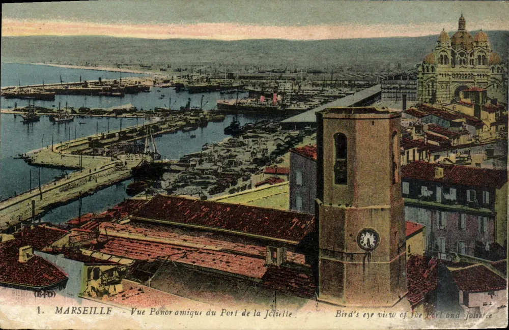Marseille — Panoramablick auf den Hafen La Joliette — B.D. (Bureau de Distribution) - Vorderseite