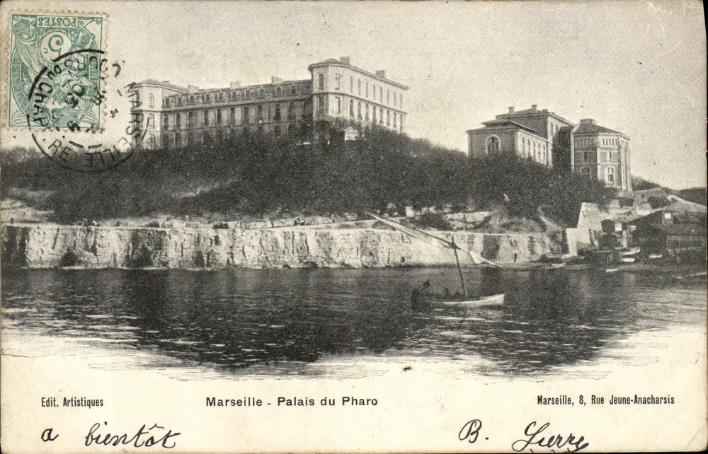 Marseille - Palais du Pharo — vue du port avec bateau — éditeur B. Luerre, Marseille, 8 Rue Jeune-Anacharsis - Frente