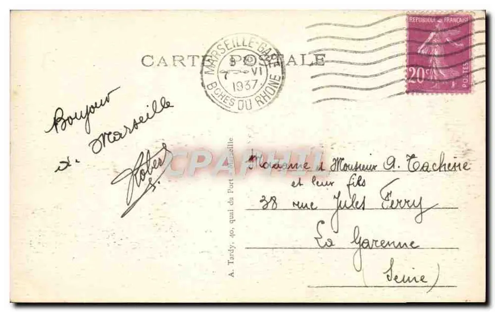 A Corniche entre os pinheiros — Marselha — Edições A. Tardy, n°20 - Verso