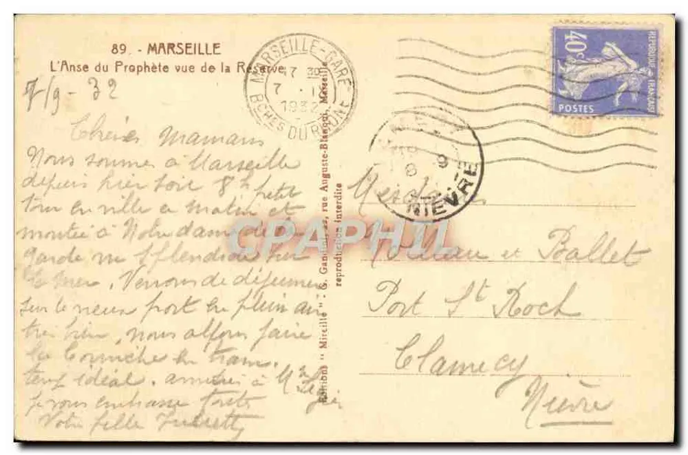 L'Anse du Prophète vue de la Reserve — Marseille — éditeur MUREILLE - Rückseite
