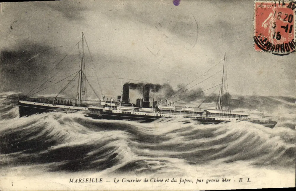 Marseille — Ansicht des Kuriers nach China und Japan, über das offene Meer — E. L. - Vorderseite