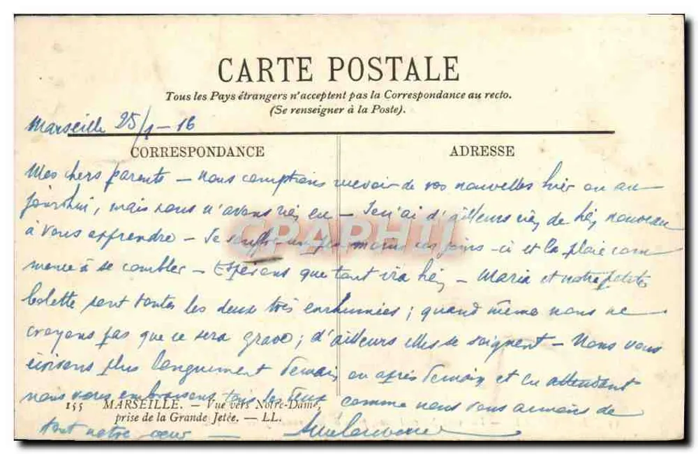 Marseille — Ansicht auf Notre-Dame, aufgenommen von der Grande Jetée — LL. - Rückseite