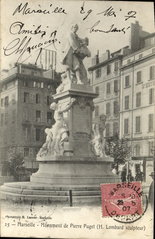 Marselha — Monumento de Pierre Puget (H. Lombard escultor) — Fototipia E. Lacour - Marselha - Frente