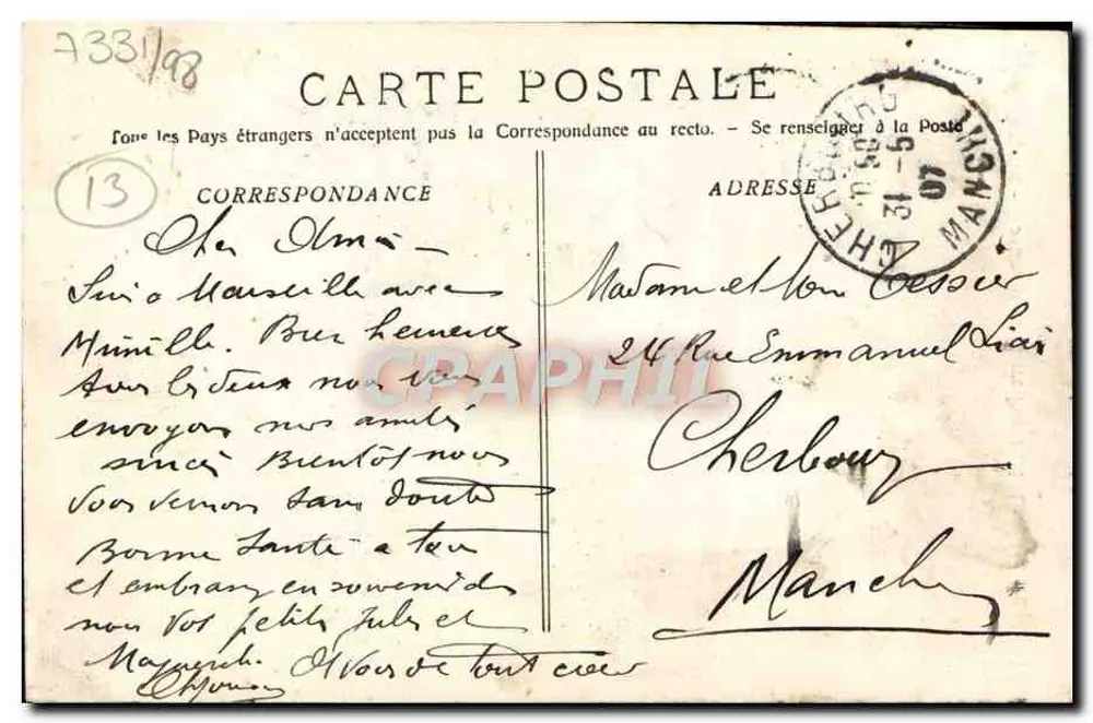 Marselha — Monumento de Pierre Puget (H. Lombard escultor) — Fototipia E. Lacour - Marselha - Verso