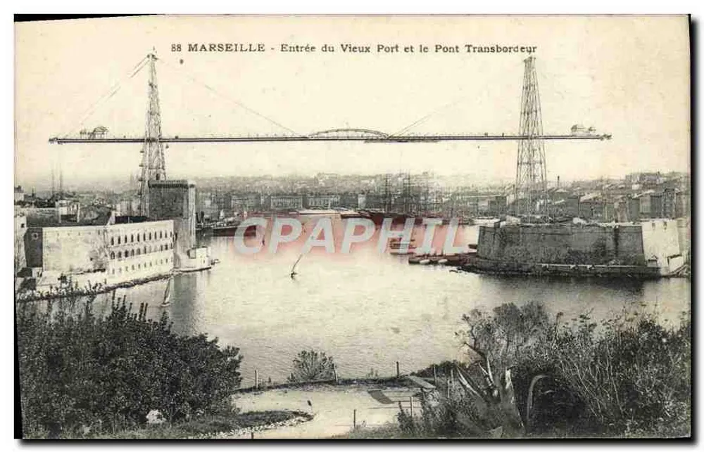 Marseille - Eingang zum Alten Hafen und die Transbordeur-Brücke — unbekannter Verlag, Seriennummer 88 - Vorderseite