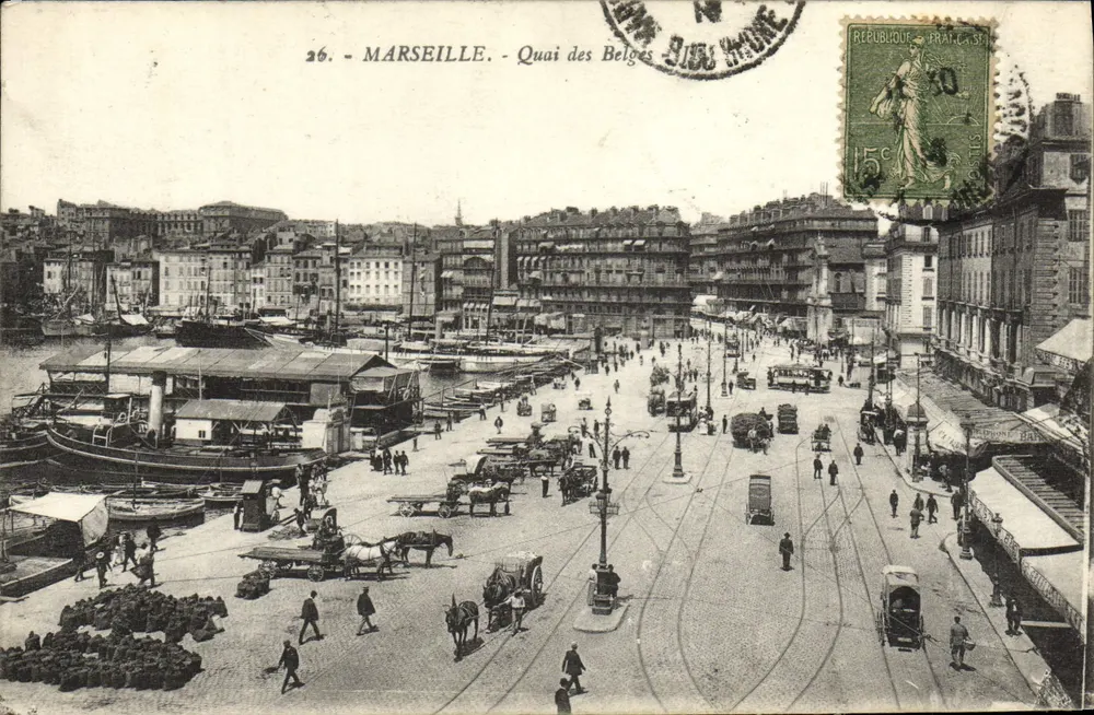 Marseille - Quai des Belges — vista do porto e dos quais — editor anônimo, n° 26 - Frente