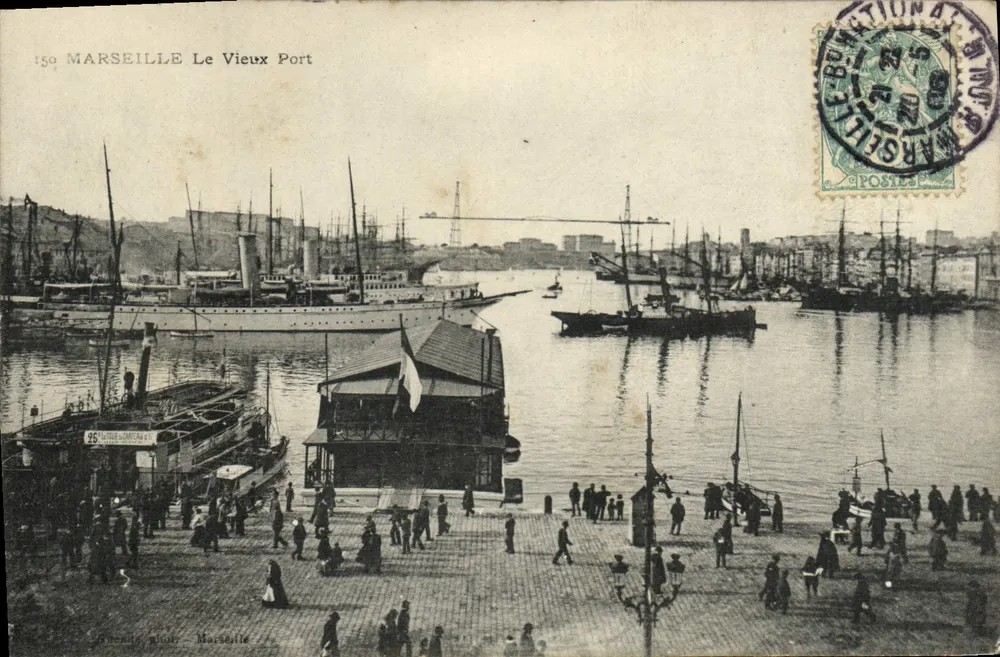 Marseille Le Vieux Port — vue du port avec navires et quai — éditeur : G. Bonnet, n° 150 - Recto