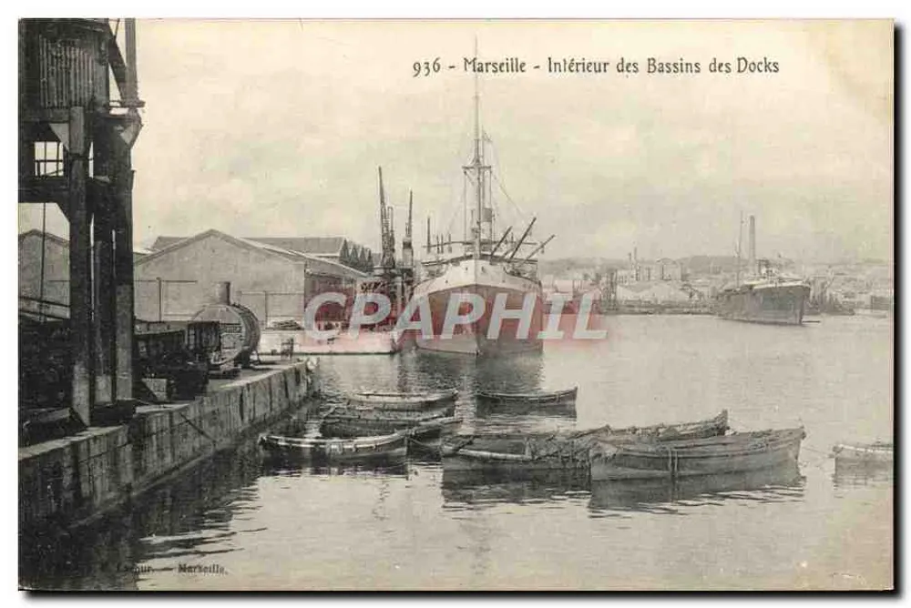 Marseille — Intérieur des Bassins des Docks — Éditeur : Saur, Marseille, n° 936 - Recto