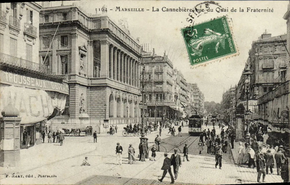 Marseille - La Cannebière, rue du Quai de la Fraternité — P. Kuat, Verlag Marseille — n° 1164 - Vorderseite