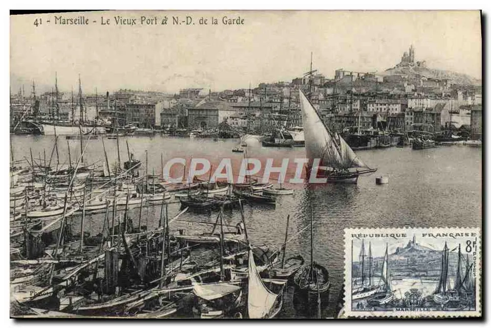 Marseille - Der alte Hafen & N.-D. de la Garde — Antike Ansichtskarte n°41, herausgegeben von Phototypie Marseille - Vorderseite