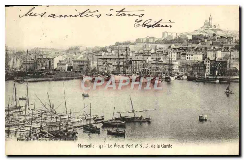 Marseille - Der alte Hafen & Notre-Dame de la Garde — Phototypie B. Lacour, 19, rue Thubuneau, n°41 - Vorderseite