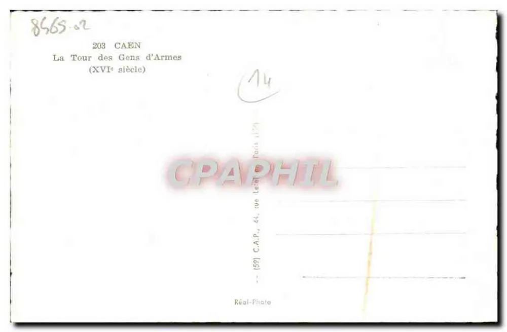 A Torre dos Homens de Armas — Século XVI — Réal-Photo, n° 203 - Verso