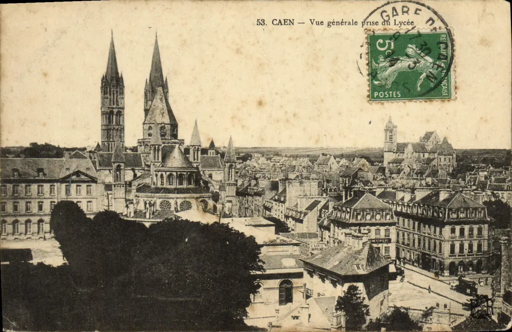 Caen — Vista geral tirada do Liceu — Editor: Lamy & Impressor - Frente