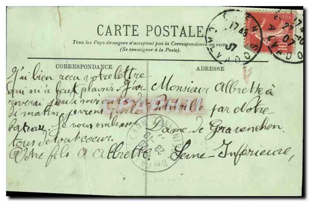 Caen — L'Arrivée du Bateau du Havre — LL. n° 150 - Verso
