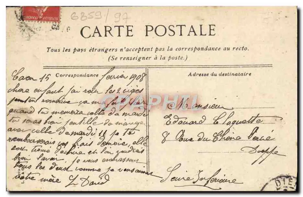 Caen - A Estação — vista da estação com trem — editor L.V.R. n°28 - Verso