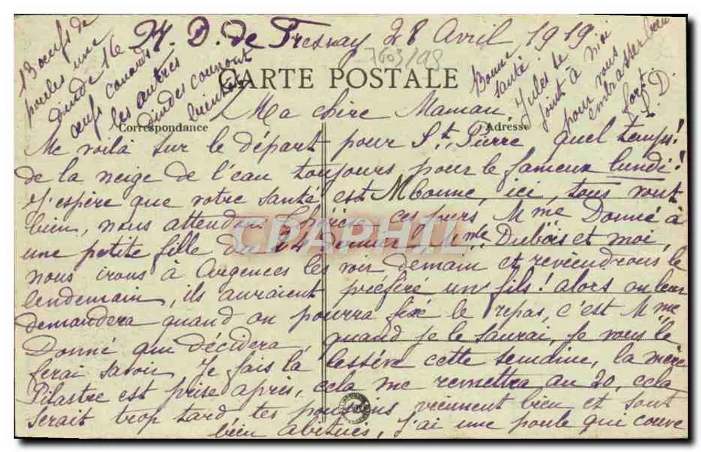 CAEN - Rua Saint-Jean — vista da rua com trêm e edifícios — editor J.A. n°67 - Verso