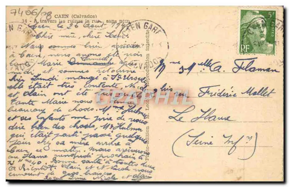 Ruinen von Caen (Calvados) — Ansicht nach den Bombenangriffen — unbekannter Verlag - Rückseite