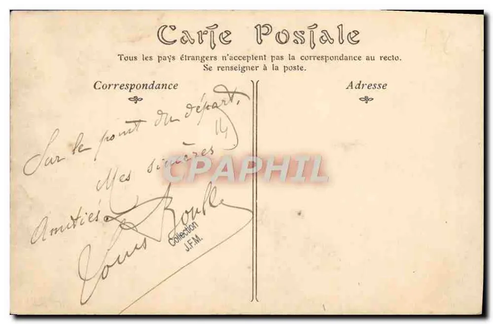TROUVILLE-SUR-MER — Ansicht der Promenade am Pier bei starkem Wind — Louis Bouille an Margot 1911 - Rückseite