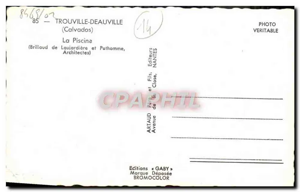 Trouville-Deauville — La Piscine (Brillaud de Laujardière et Puthomme, Architectes) — Éditions Gaby, Nantes - Verso