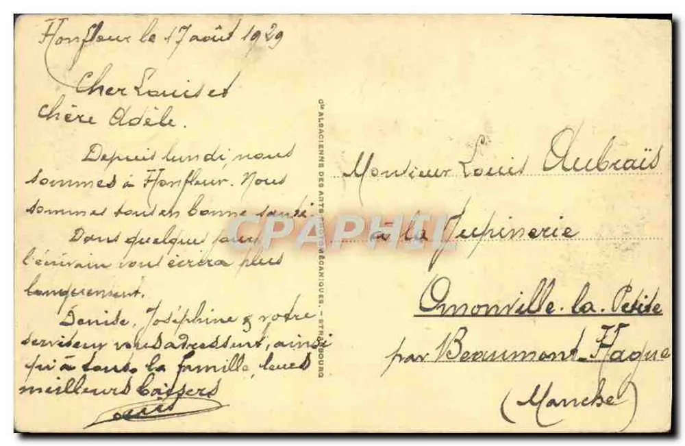 Honfleur - Le Mont Joli - La Côte de Grâce — Verlag '48 HONFLEUR' und 25c-Stempel - Rückseite