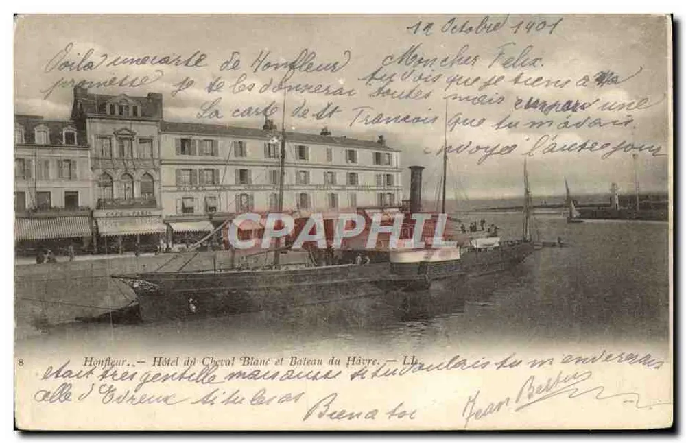 Honfleur — Hotel du Cheval Blanc und Boot von Havre — LL - Vorderseite