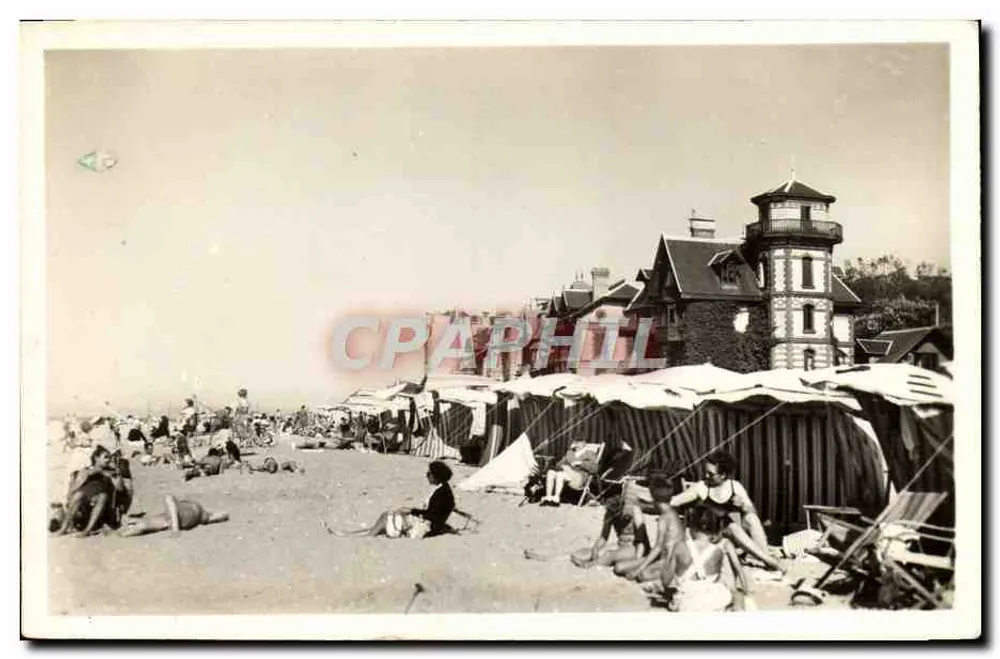 Praia de Houlgate — Vista animada com cabanas e edifício com torre — C. Réant, Editor, 15, rue de l'Aqueduc, Houlgate (Calvados) - Frente