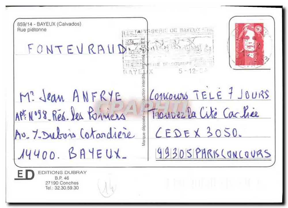 A Halle aux Fleurs em Bayeux — rua pedestre — Edições Dubray, n° 859/14 - Verso