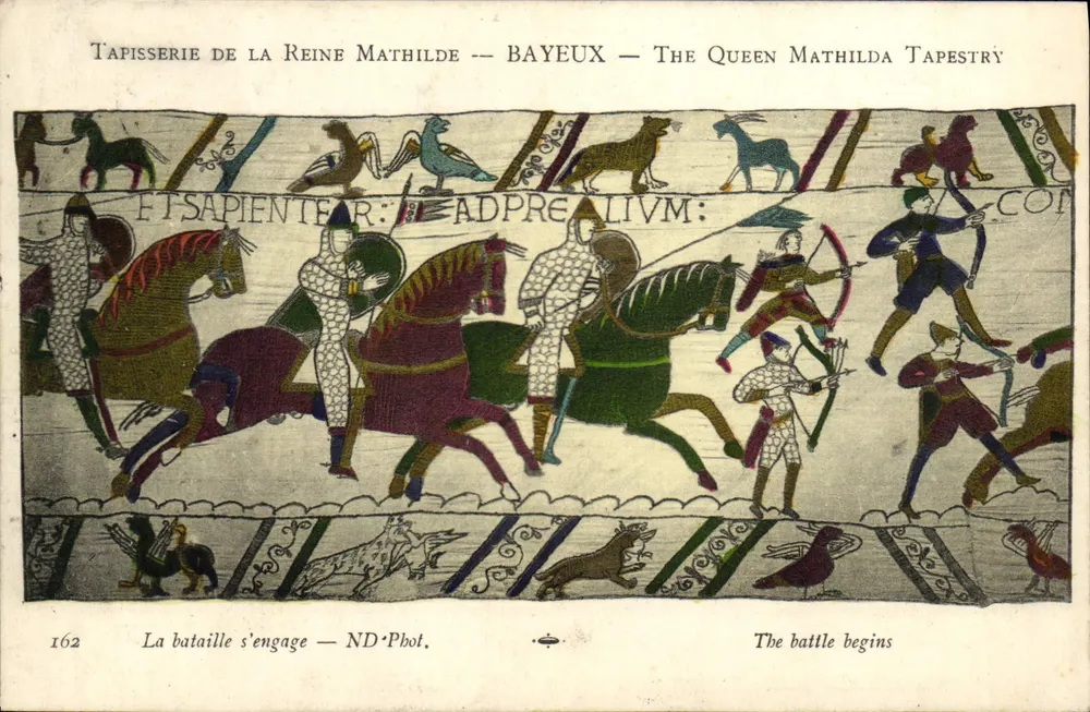 Tapisserie der Königin Mathilda — Bayeux — Die Tapisserie der Königin Mathilda — Der Kampf beginnt — ND·Phot. - Vorderseite