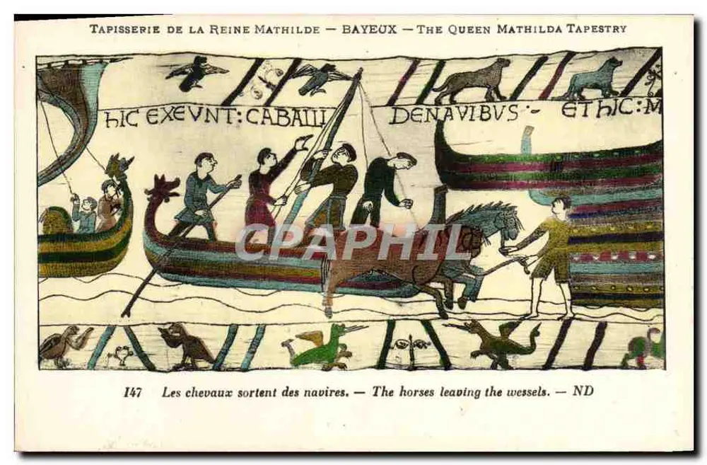 Tapisserie de la Reine Mathilde — Bayeux — Szene mit Pferden, die aus Schiffen austreten — n°147 - Vorderseite